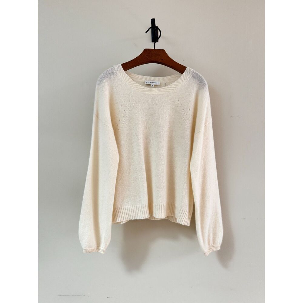 White + Warren Cashmere Pointelle Detail Crewneck